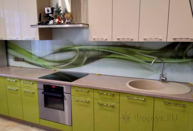 Скинали для кухни фото: абстрактная волна, заказ #ИНУТ-2660, Зеленая кухня. Изображение 185718