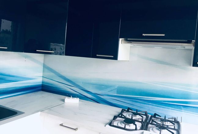 Стеклянная фото панель: абстрактная волна, заказ #КРУТ-1543, Синяя кухня. Изображение 180828