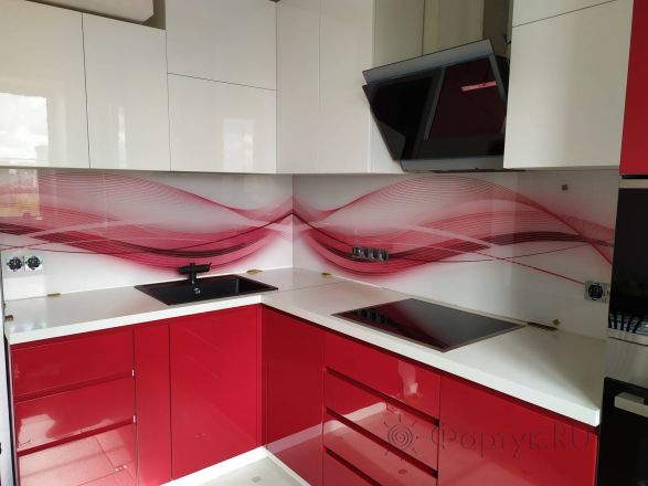Скинали фото: абстрактная волна, заказ #ИНУТ-4472, Красная кухня.