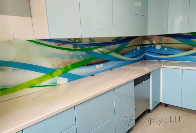 Стеклянная фото панель: абстрактная волна, заказ #ИНУТ-4479, Синяя кухня. Изображение 230428