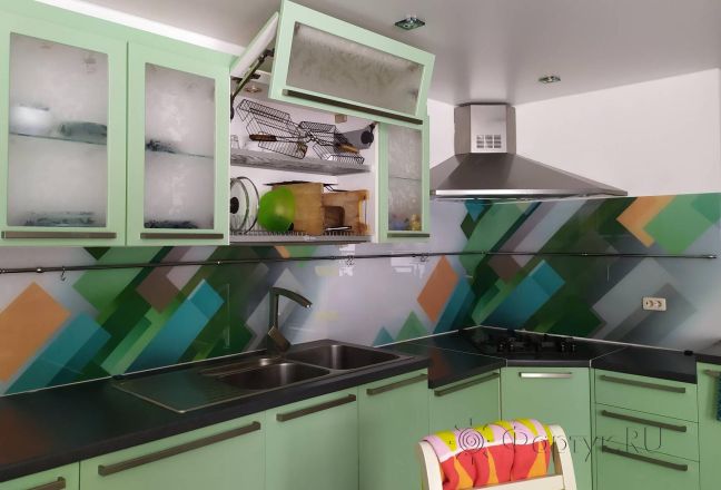 Скинали для кухни фото: абстрактные прямоугольники, заказ #ИНУТ-8316, Зеленая кухня. Изображение 230634