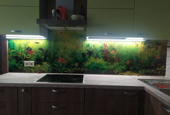 Скинали для кухни фото: аквариум, заказ #ИНУТ-6242, Зеленая кухня. Изображение 246740