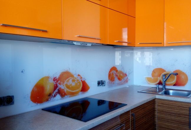 Фартук стекло фото: апельсины в воде, заказ #УТ-747, Оранжевая кухня. Изображение 112346