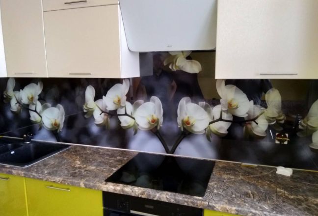 Скинали для кухни фото: белые цветы, заказ #ИНУТ-20, Зеленая кухня. Изображение 112884