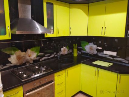 Скинали для кухни фото: белые цветы и черные камни , заказ #ИНУТ-6279, Зеленая кухня.