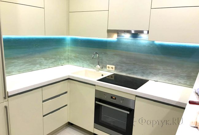 Фартук для кухни фото: берег у моря, заказ #УТ-1813, Белая кухня.