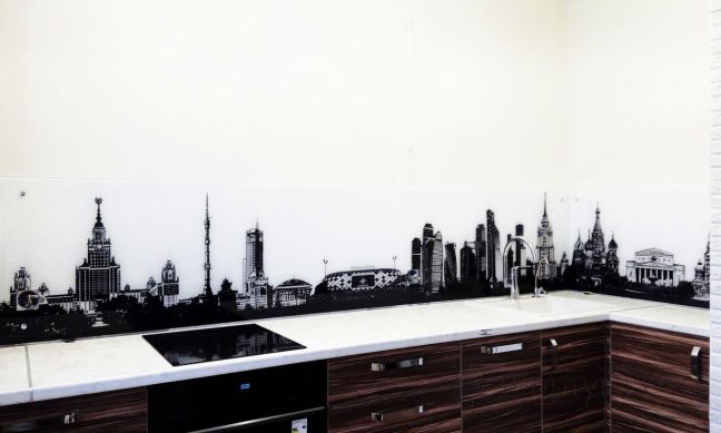 Фартук с фотопечатью фото: черно-белый город, заказ #УТ-1499, Коричневая кухня.