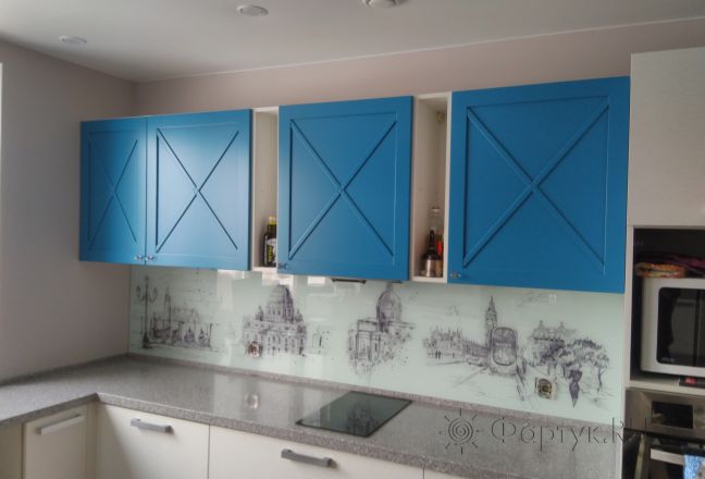 Стеклянная фото панель: достопримечательности, заказ #ИНУТ-385, Синяя кухня. Изображение 110946