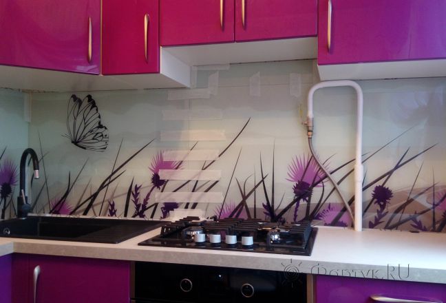 Фартук фото: фиолетовые бабочки, заказ #ИНУТ-169, Фиолетовая кухня. Изображение 84962