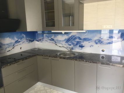 Стеновая панель фото: горный пейзаж, заказ #КРУТ-2165, Серая кухня.