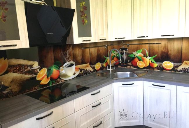 Фартук с фотопечатью фото: кофе и апельсины, заказ #КРУТ-2141, Коричневая кухня. Изображение 278318