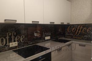 Стеновая панель фото: коллаж кофе и надписи, заказ #ИНУТ-10678, Серая кухня.