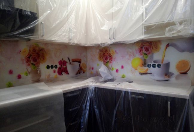 Фартук с фотопечатью фото: коллаж кофе и ваза с цветами, заказ #ИНУТ-4546, Коричневая кухня. Изображение 247484