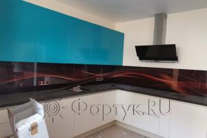 Стеклянная фото панель: коричневая волна, заказ #ИНУТ-9767, Синяя кухня.