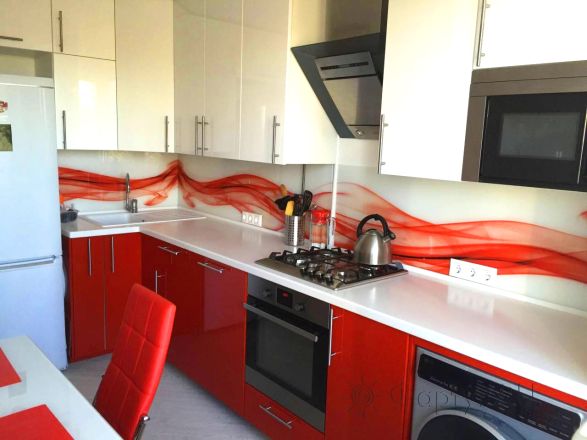 Скинали фото: красная абстрактная волна, заказ #SN-243, Красная кухня.