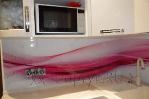 Фартук для кухни фото: красная абстрактная волна., заказ #УТ-130, Белая кухня.