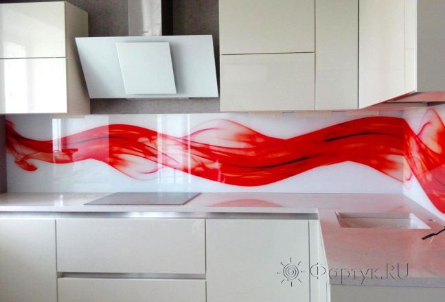 Фартук для кухни фото: красная волна, заказ #УТ-760, Белая кухня.