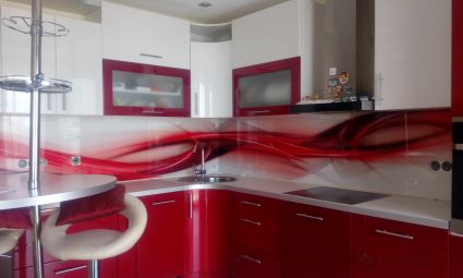 Скинали фото: красные волны, заказ #ИНУТ-1139, Красная кухня.