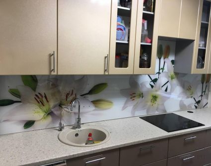 Фартук с фотопечатью фото: лилии, заказ #КРУТ-1580, Коричневая кухня.