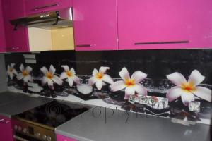 Фартук фото: лилии на камнях у воды., заказ #S-1426, Фиолетовая кухня.