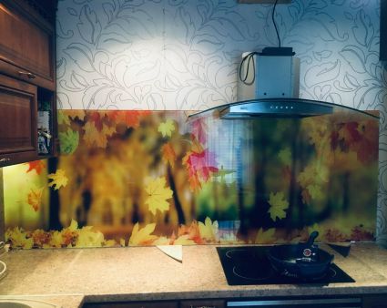 Фартук с фотопечатью фото: листопад, заказ #КРУТ-1525, Коричневая кухня.