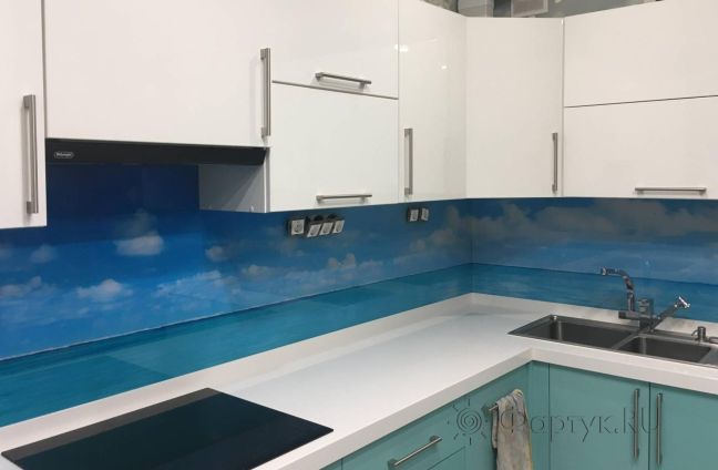 Стеклянная фото панель: морской пейзаж, заказ #КРУТ-1127, Синяя кухня.