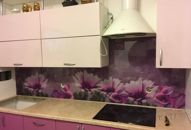 Фартук фото: нежнейшие фиолетовые цветы, заказ #КРУТ-485, Фиолетовая кухня. Изображение 208556