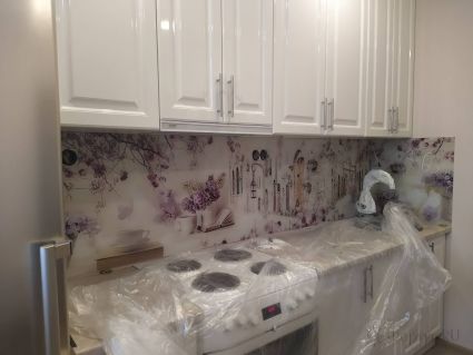 Фартук для кухни фото: нежный цветочный коллаж, заказ #ИНУТ-7466, Белая кухня.