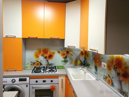 Фартук стекло фото: оранжевые букеты, заказ #ИНУТ-2179, Оранжевая кухня.