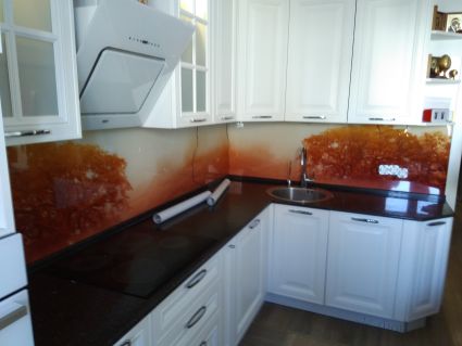 Фартук для кухни фото: оранжевый закат, заказ #ГМУТ-604, Белая кухня.