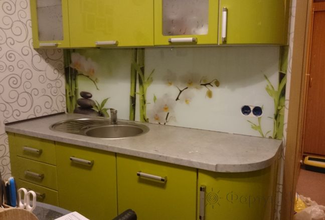 Скинали для кухни фото: орхидеи и бамбук, заказ #УТ-1810, Зеленая кухня. Изображение 87410