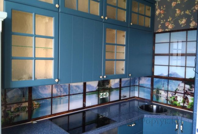 Стеклянная фото панель: панорама из окна, заказ #ИНУТ-4486, Синяя кухня. Изображение 249122