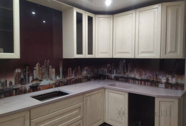 Фартук для кухни фото: панорама ночного города, заказ #ИНУТ-11345, Белая кухня. Изображение 204800