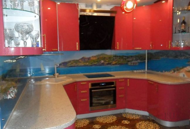 Скинали фото: панорама с видом на море., заказ #S-1060, Красная кухня. Изображение 111518