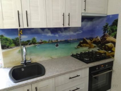 Фартук для кухни фото: пляж, заказ #ИНУТ-4614, Белая кухня.