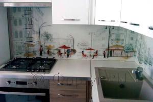 Фартук для кухни фото: рисованное уютное кафе., заказ #S-599, Белая кухня.