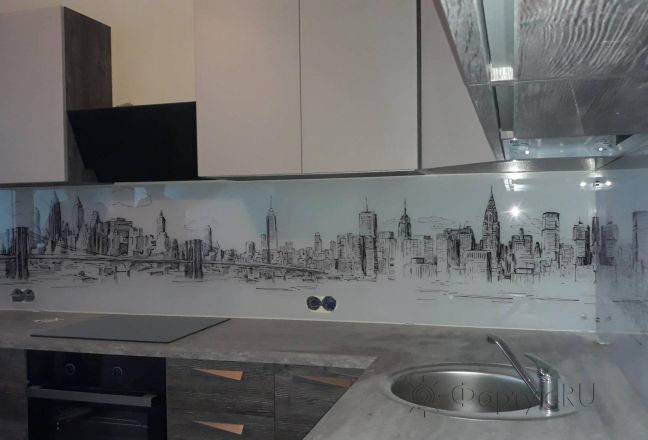 Стеновая панель фото: рисованный город, заказ #ИНУТ-2743, Серая кухня. Изображение 214666