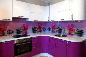 Фартук фото: розовые орхидеи с камнями, заказ #УТ-471, Фиолетовая кухня.