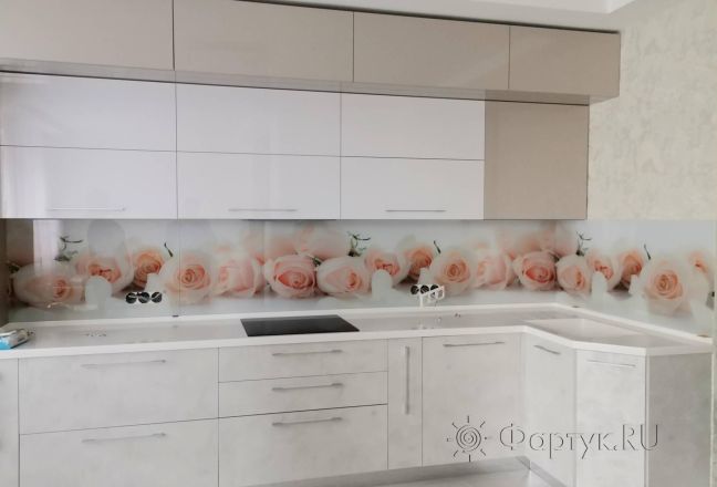Фартук для кухни фото: розы на белом фоне, заказ #ИНУТ-9269, Белая кухня. Изображение 198392