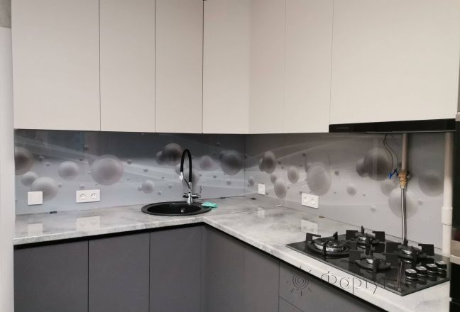 Стеновая панель фото: серо-белые круги и волны, заказ #ИНУТ-14398, Серая кухня. Изображение 247140