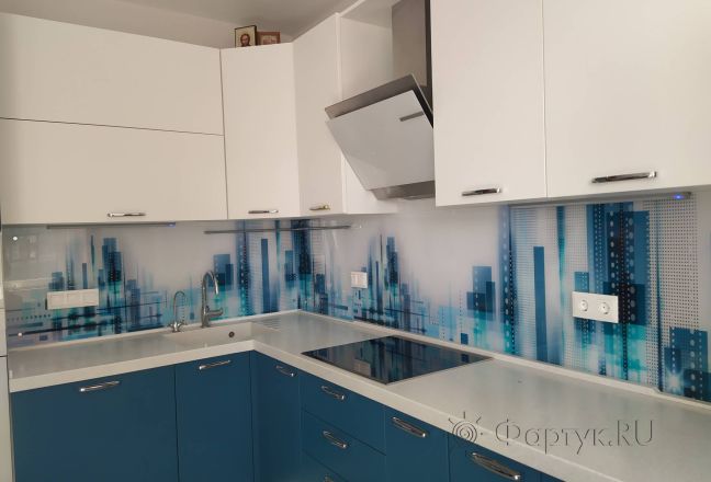 Стеклянная фото панель: синие узоры, заказ #ИНУТ-10113, Синяя кухня. Изображение 230680