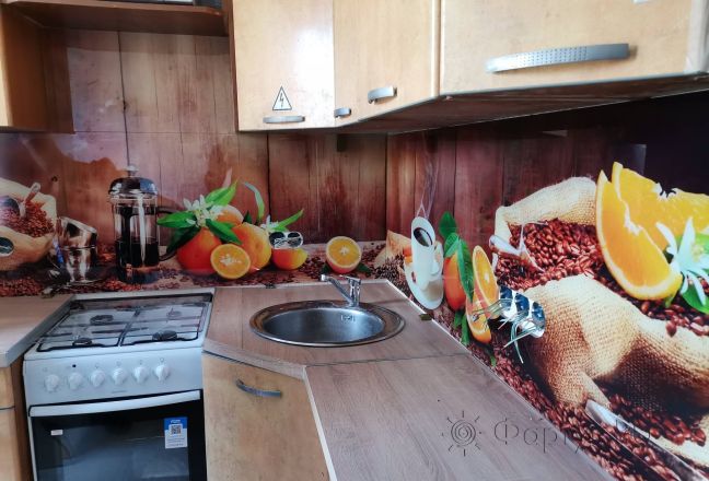 Фартук с фотопечатью фото: сочные апельсины и кофейные зерна, заказ #ИНУТ-12465, Коричневая кухня. Изображение 214682