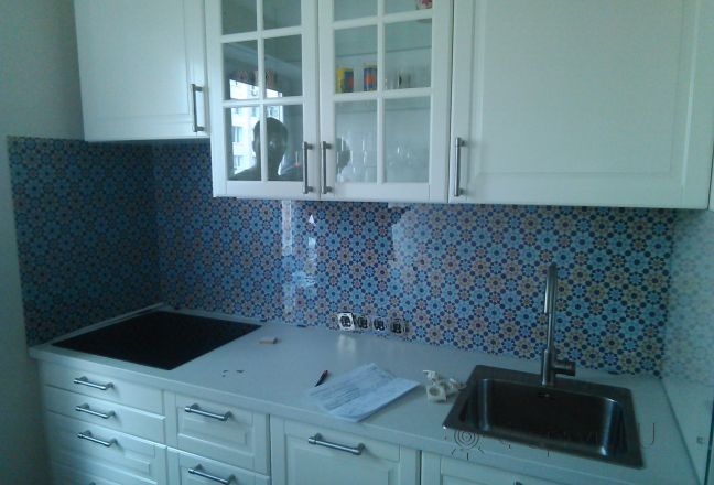 Фартук для кухни фото: текстура плитки, заказ #УТ-1251, Белая кухня. Изображение 85800