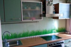 Скинали для кухни фото: трава на зеленом фоне., заказ #S-598, Зеленая кухня.