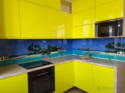 Скинали для кухни фото: тропический остров, заказ #ИНУТ-8426, Желтая кухня.