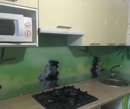 Скинали для кухни фото: тростник, камни и вода, заказ #КРУТ-1009, Зеленая кухня.