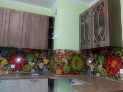 Фартук с фотопечатью фото: цветочный узор, заказ #КРУТ-1509, Коричневая кухня.