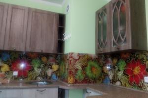 Фартук с фотопечатью фото: цветочный узор, заказ #КРУТ-1509, Коричневая кухня.