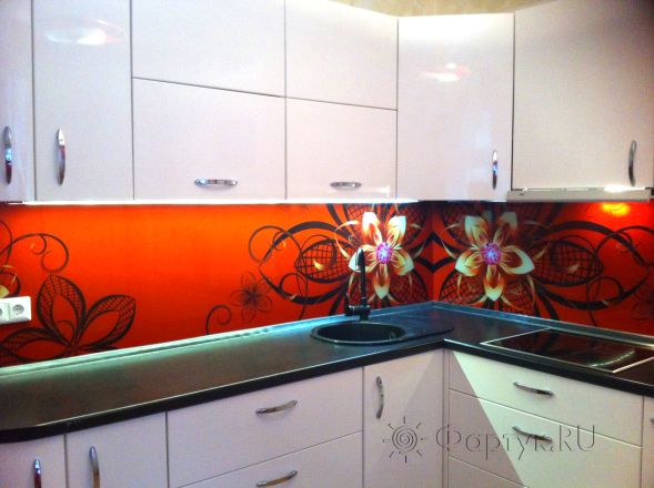 Фартук для кухни фото: цветочный узор, заказ #УТ-396, Белая кухня.