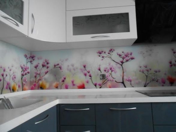 Скинали фото: цветущая сакура , заказ #SK-1014, Черная кухня.